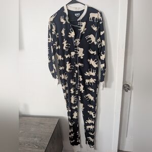 Lazy One Unisex‎ Flapjack One Piece Adult Pajamas Moose Print